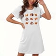 thumbnail image 3 of Sakmal Moomoos de l'Action de Grâce pour Femmes, Robe de Nuit Blanche Douce et Extensible Grande Taille, Imprimé Feuilles d'Automne, Col Rond, Manches Courtes, P-2TG, 3 of 4
