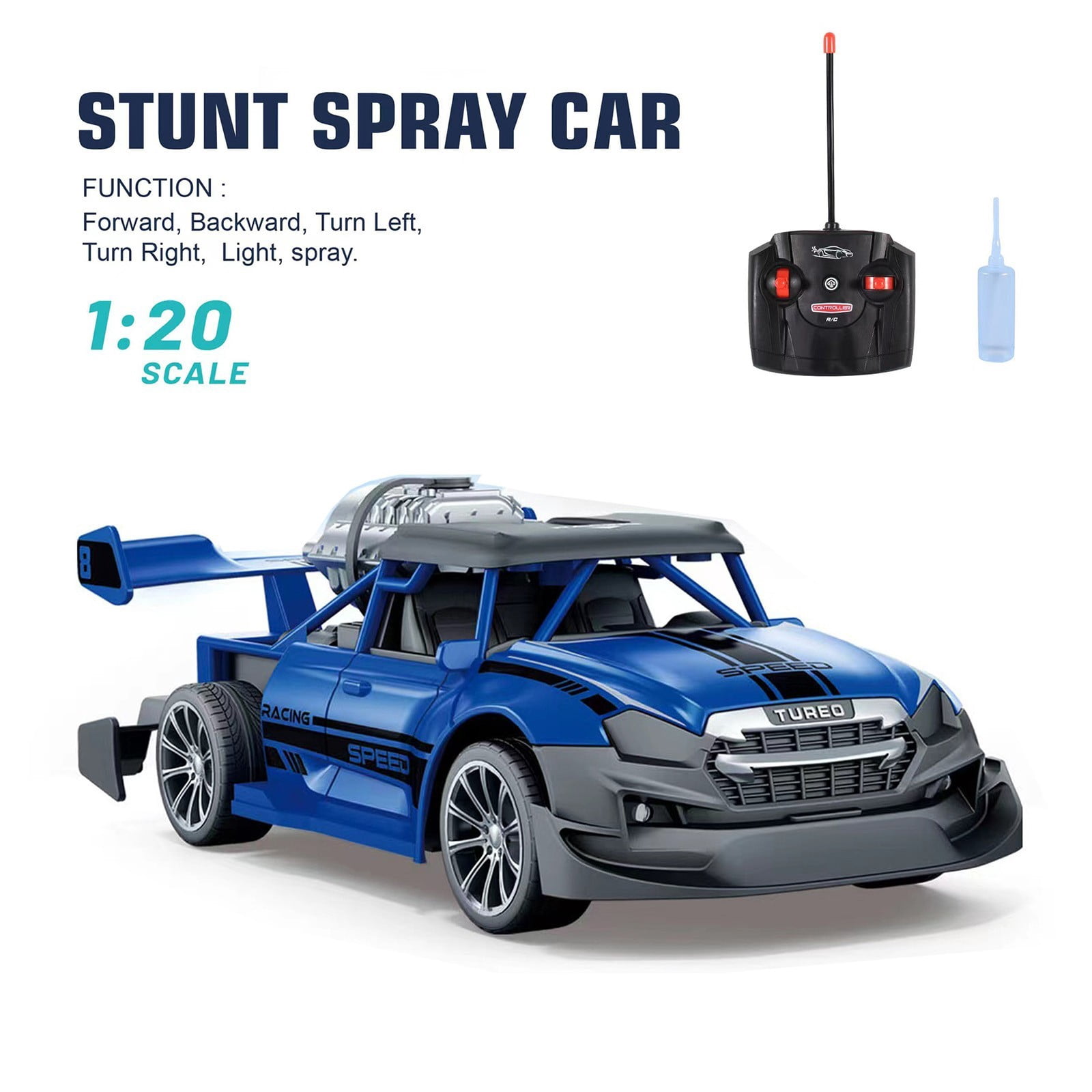 SPOORYYO High-speed Remote Control Car with Water Spray and Drift Features, 2.4Ghz Control, Powerful Motor, Stunt Tires, 360° Rotation, Cool Lights