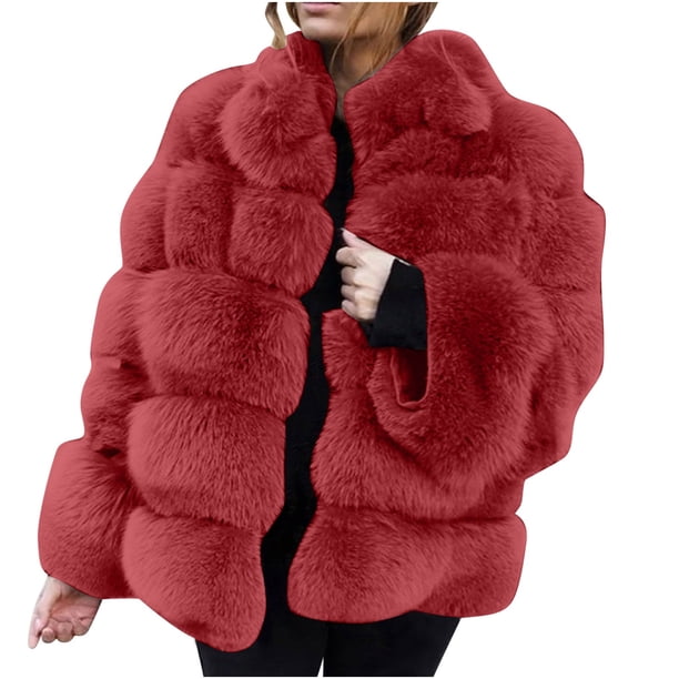 HBYJLZYG Oversized Faux Fox Fur Plush Coats Jacket Tops, Women