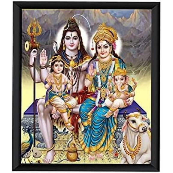 Lord Shiva & Family Wooden Photo Frame For Wall Hanging , Pooja Room - (13.5 x 9.5 inche)Rectangular$$Home Decor, Kitchen, & Other