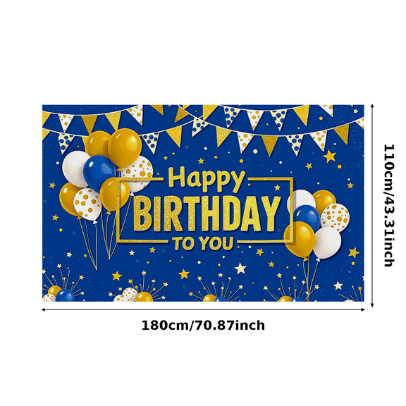 Blue Golden Birthday Banner with Balloons Stars and Polka Dots Happy Birthday Decoration Backdrop for Birthday Party Photography Props Party Supplies Decorations