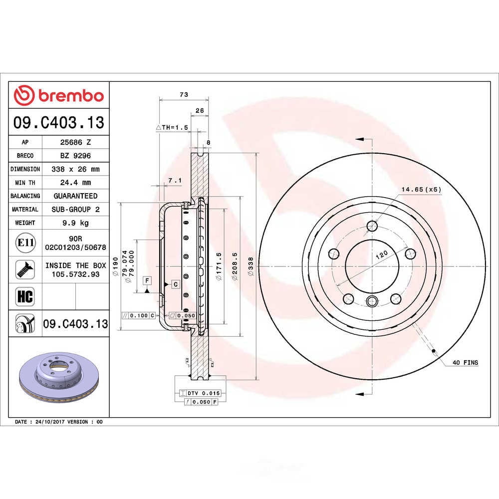 Brembo 09.C403.13 PRIME Disc Brake Rotor