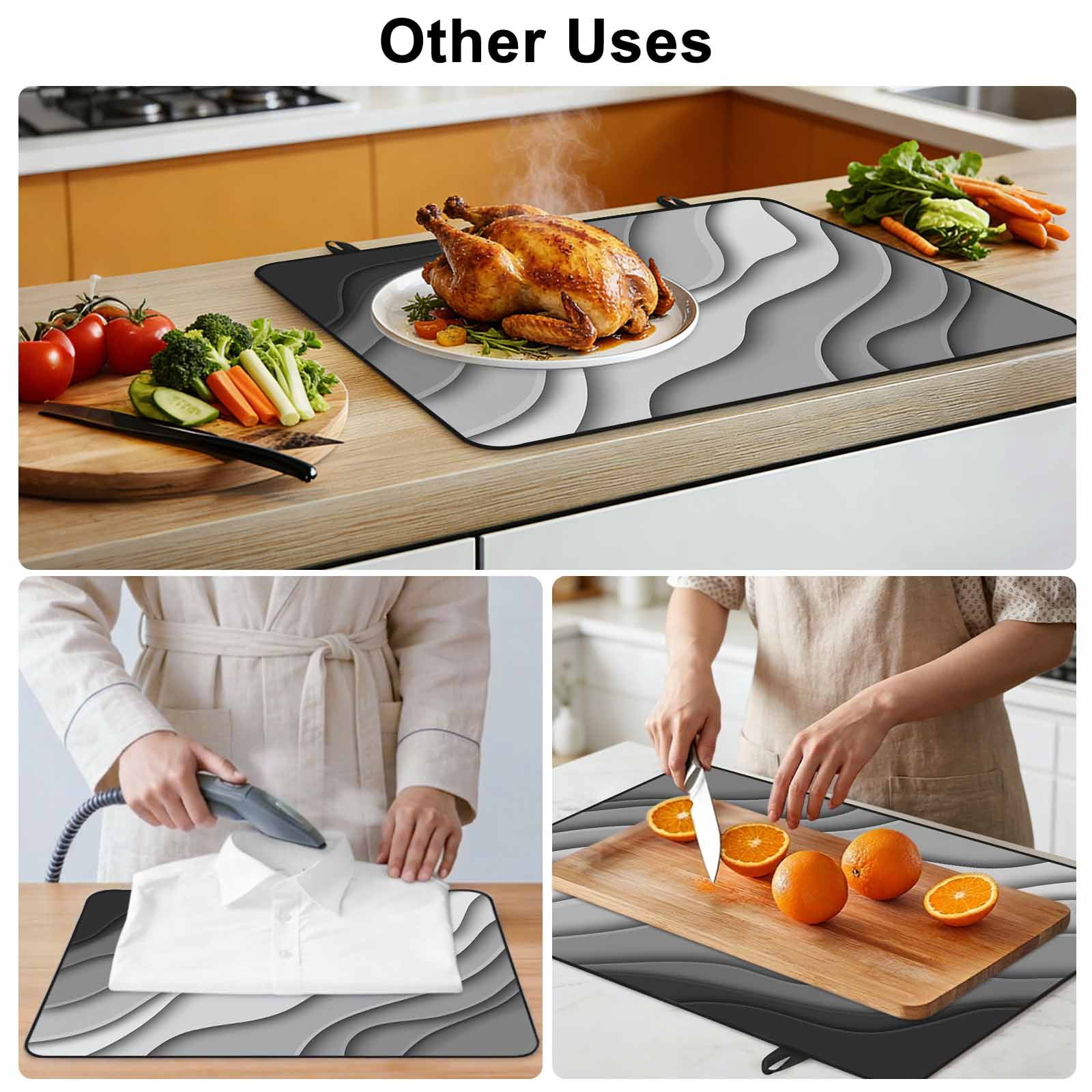 Black Grey Ombre Stove Top Cover for Electric Stove, Heat-proof & Non Slip Glass Top Stove Cover Protector, Modern Geometric Abstract Aesthetic Cream Kitchen Flat Cooktop Rubber Mat 24x21 Inches