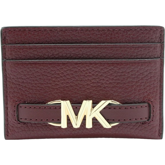 MICHAEL KORS 35S3G6RD3B REED DARK CHERRY WITH GOLD HARDWARE PEBBLED LEATHER WOMEN'S CARD CASE WALLET