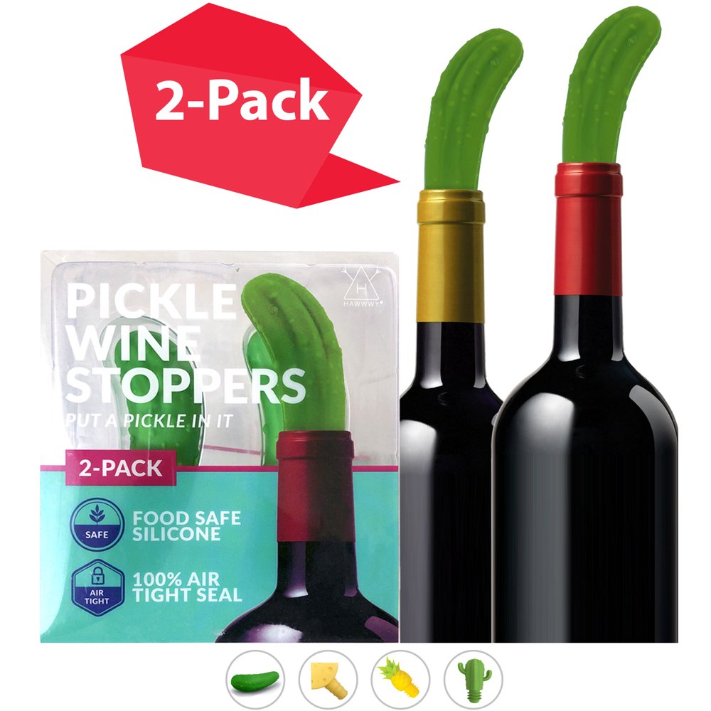Hawwwy Funny Pickle Wine Stopper, Air Tight Reusable Silicone Wine