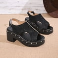 thumbnail image 4 of Xucatan Women's Chunky Heel Sandals, Peep Toe Asymmetrical Cutout Shoes with Metal Studs, Front Zipper Platform Heels, Versatile Spring Summer Edgy Footwear Gift, 4 of 9