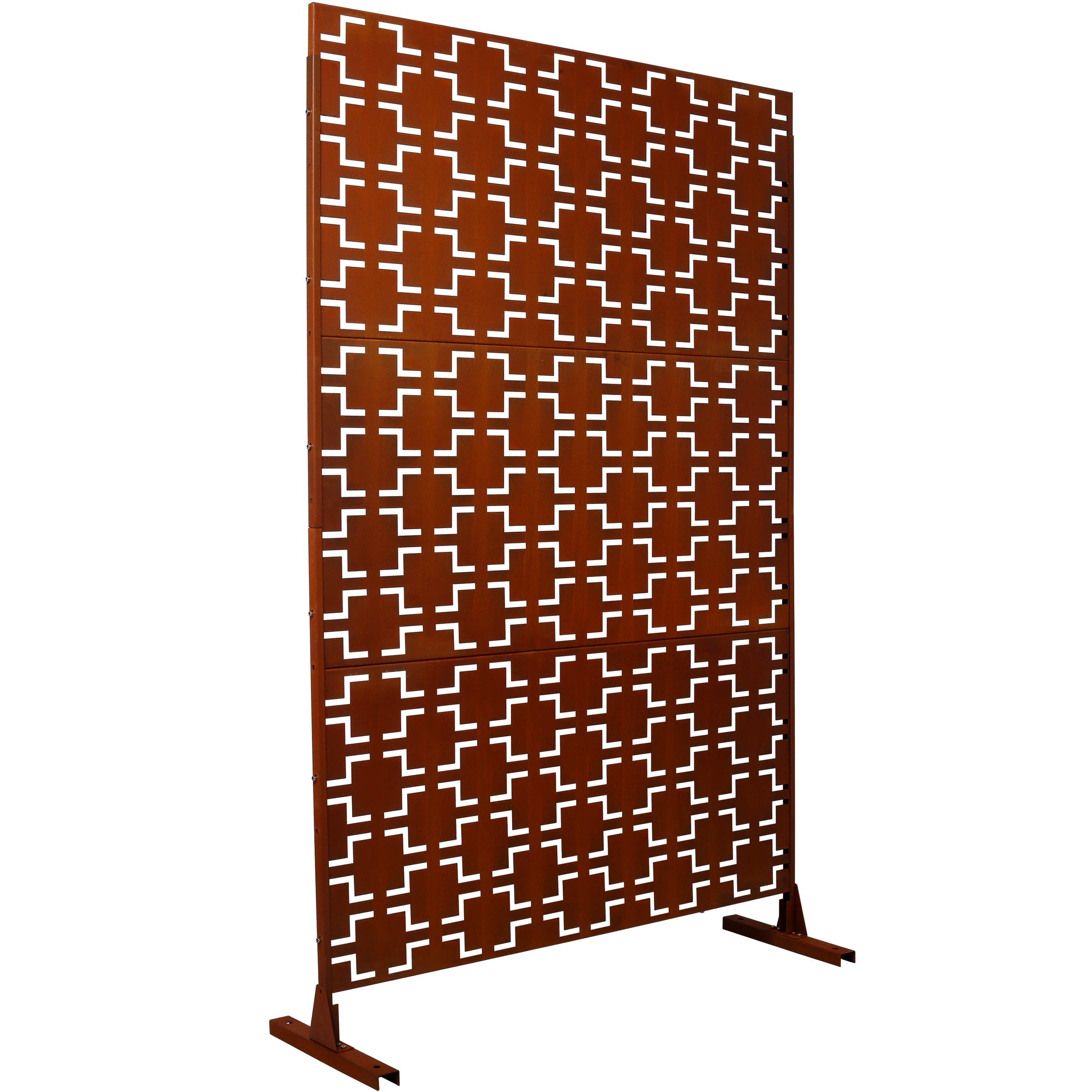 Outdoor Decor Privacy Screen, 76"Hx48"W Freestanding Metal Room Divider for Deck Balcony, White