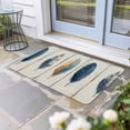 thumbnail image 2 of Blue Brown Feathers Doormat Outdoor Entrance 20"x31.5", Boho Ombre Vintage Wooden Grain Absorb Moisture Dirt Door Mats, Non-Slip Rubber Backing Floor Mats Indoor, Low-Profile Front Door Rugs, 2 of 9