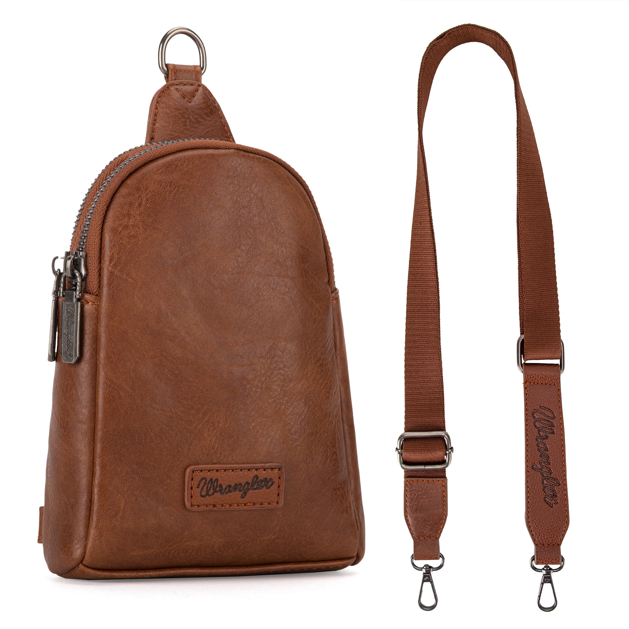 Wrangler Crossbody Sling Bags for Women Cross Body Fanny Pack Purse with Detachable Strap Zipper 7.5 "H, Brown