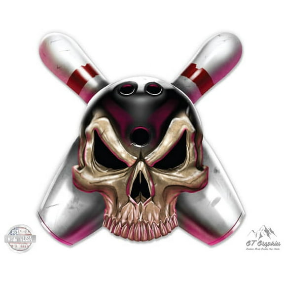 Bowling Skull - 3" Vinyl Sticker - For Car Laptop I-Pad Phone Helmet Hard Hat - Waterproof Decal