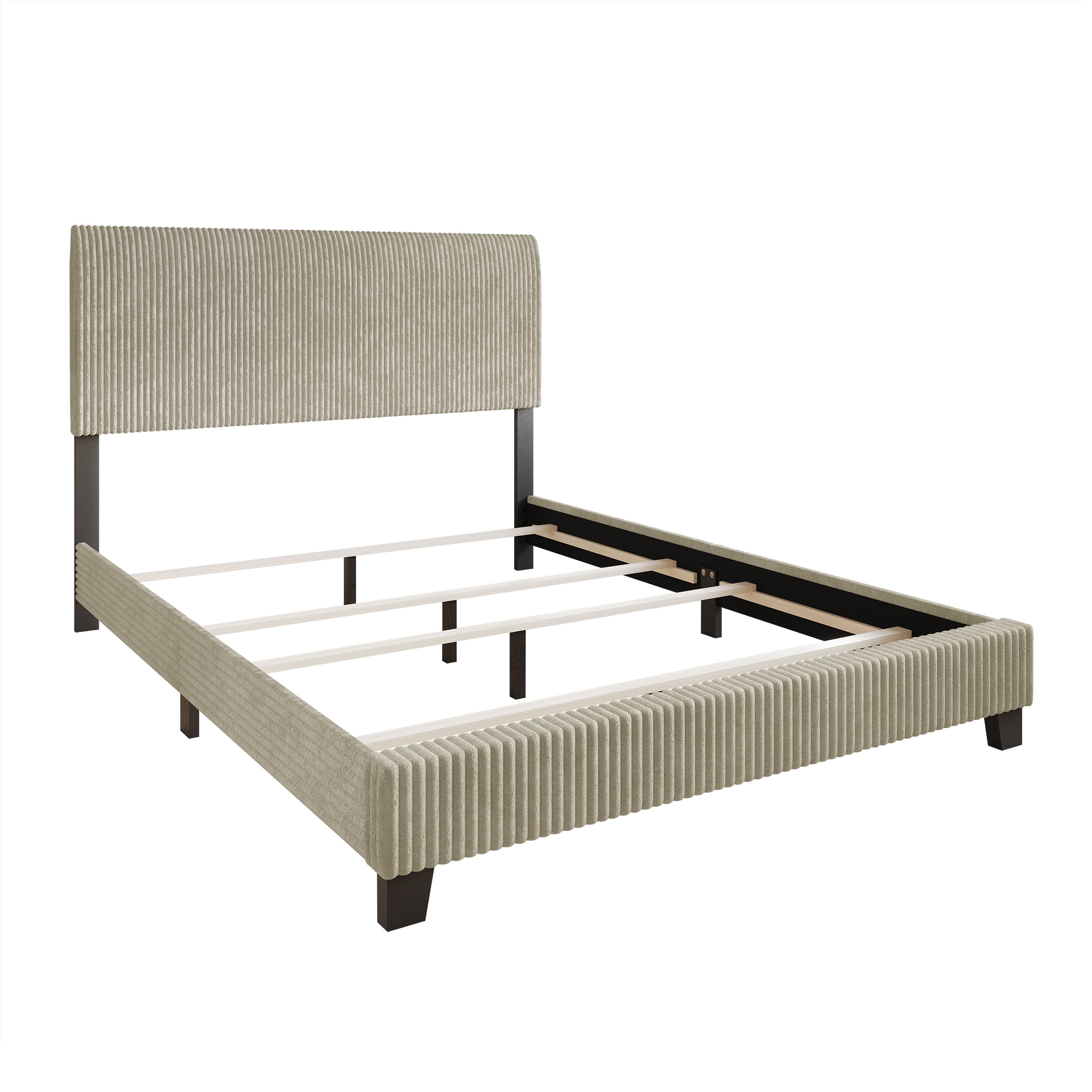 Castle Place Chic Corduroy Velvet Upholstered Queen Bed, Beige