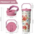 thumbnail image 4 of 30oz Pioneer Colorful Floral Stainless Steel Flip Straw Tumbler with Lid and Straw Spill Proof Travel Cup Double Wall Vacuum Insulated Coffee Mug with Top Handled Pink, 4 of 7