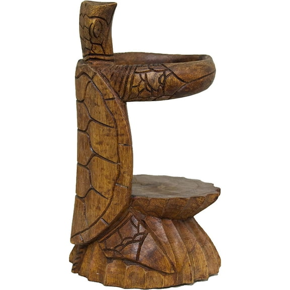 Tropical Nautical Turtle Hono Wood Statue Wine Bottle Holder Tiki Bar Decor 10"