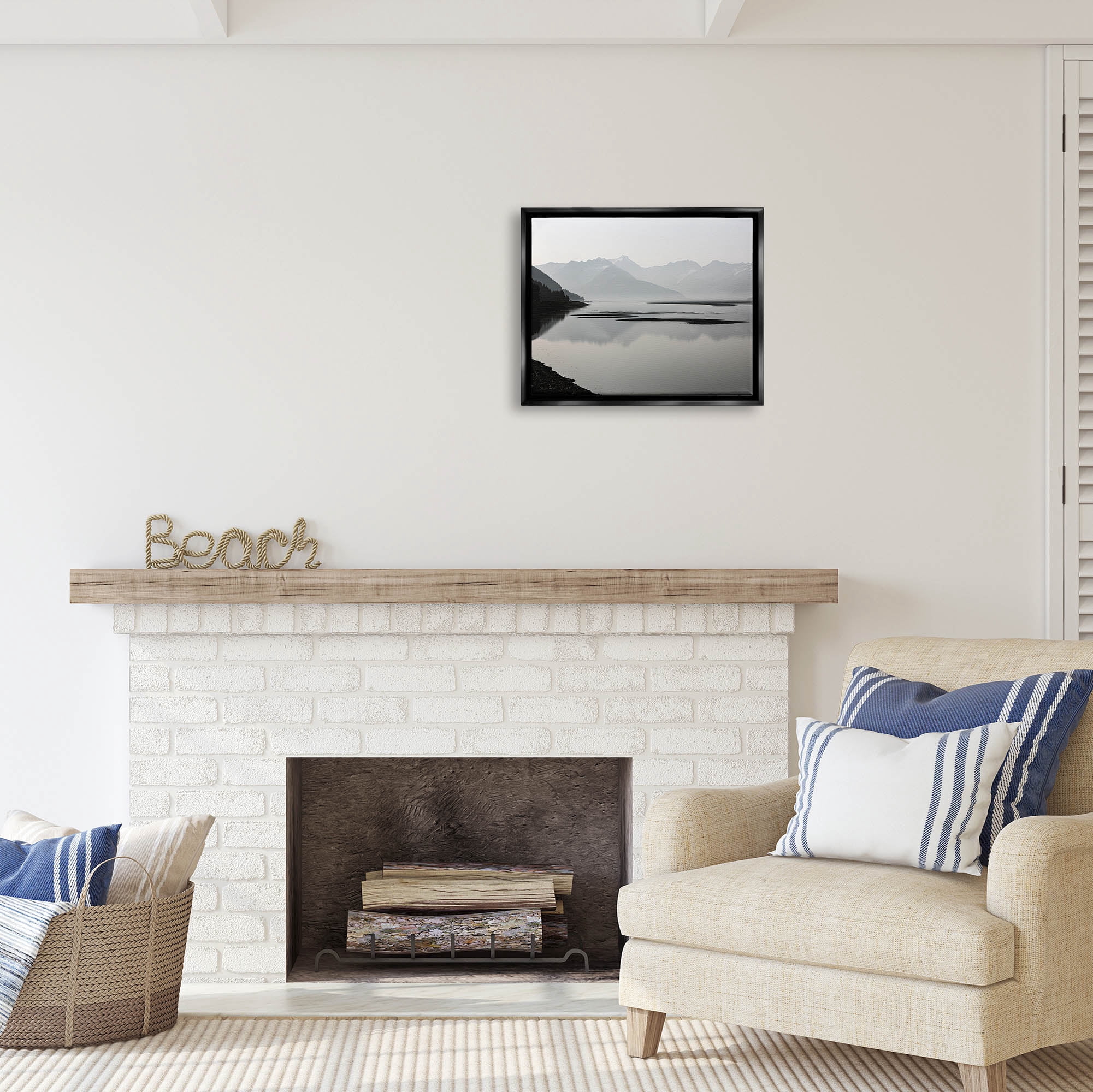 Stupell Industries Grey Mountain Peaks Lake Reflection Coastal Photography Black Floater Framed Art Print Wall Art