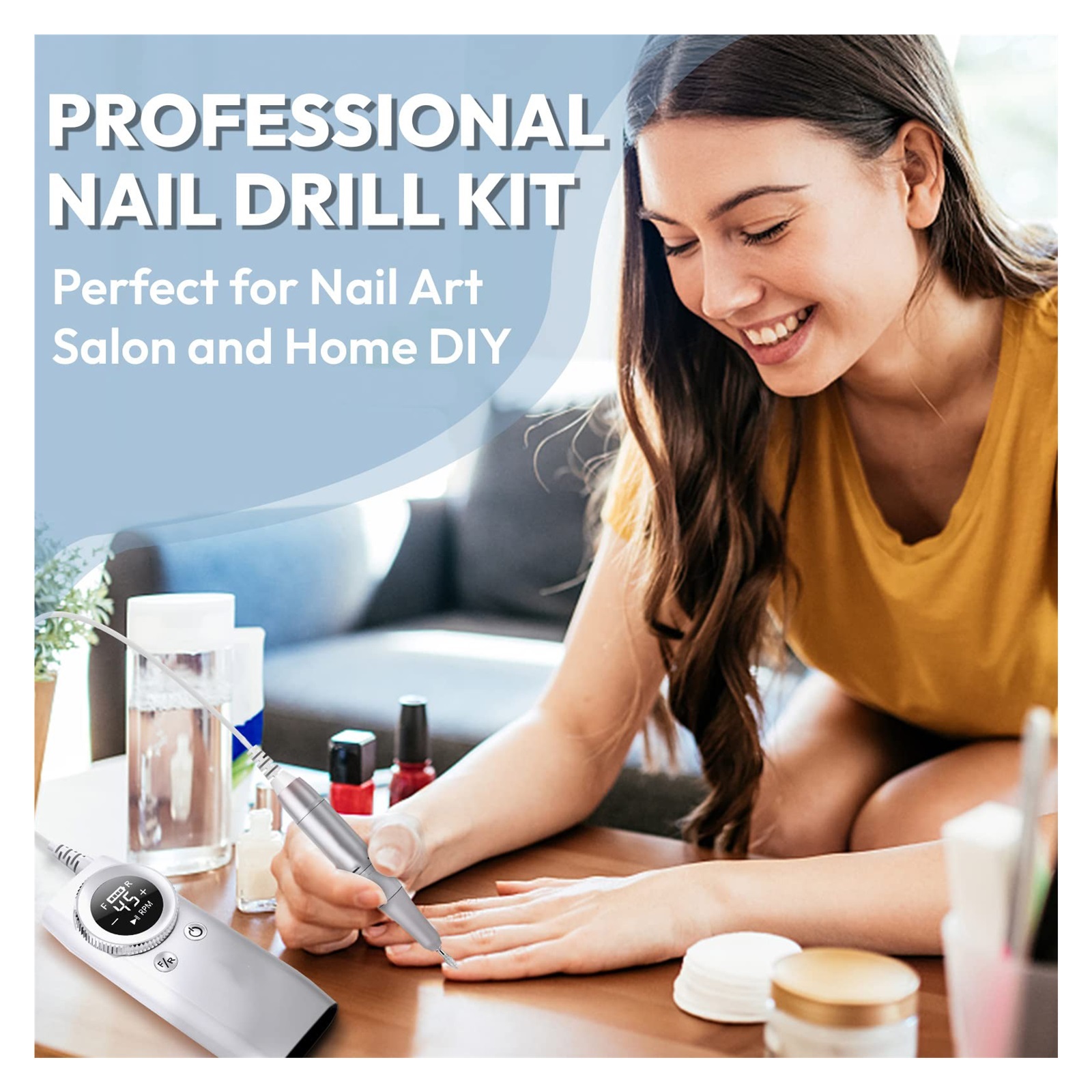 45000RPM Electric Nail Drill Machine, Rechargeable Cordless Electric Nail Sander For Acrylic Gel, Manicure Drill For Nail Salon ,Low Noise