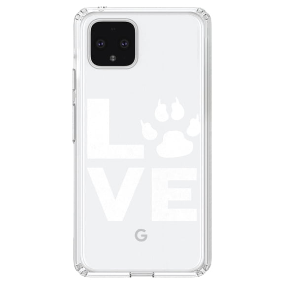 DistinctInk Clear Shockproof Hybrid Case for Google Pixel 4 XL (6.3" Screen) - TPU Bumper Acrylic Back Tempered Glass Screen Protector - Love - Dog Paw