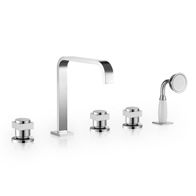 Vikran Triple Handle Deck-Mount Roman Tub Faucet in Chrome with Handshower