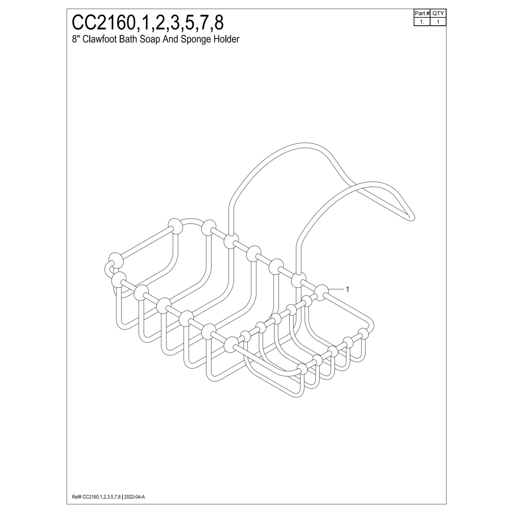Kingston Brass CC2167 8-3/8 Inch Clawfoot Tub Hanging Soap and Sponge Holder in Brushed Brass
