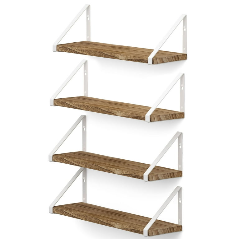 PONZA Floating Shelves for Wall Storage, Floating Bookshelf, Wood Wall  Shelves for Living Room - Set of 5