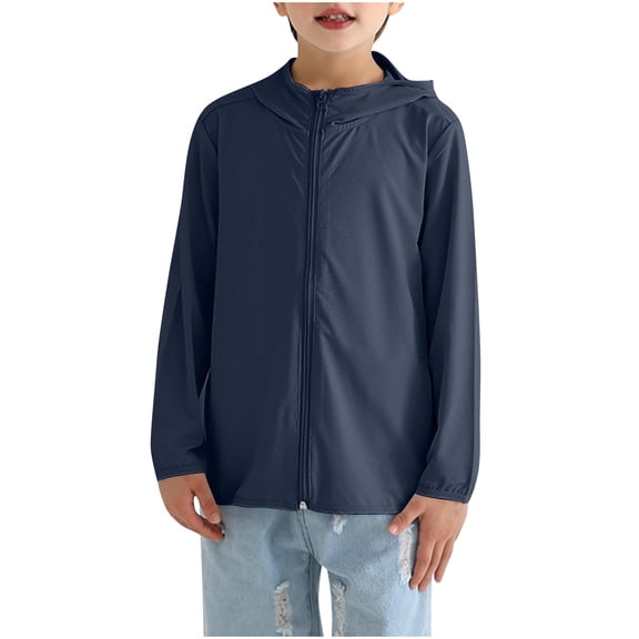Cute Zippered Hooded Jackets for Girls and Boys Solid Color Sun Protection Clothing With Long Sleeves Cardigan For Large Children