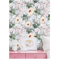 Watercolor Floral Peel and Stick Wallpaper Removable Grey/Black/Pink Vinyl Marble Self Adhesive Shelf Liner 17.7in x 9.8ft
