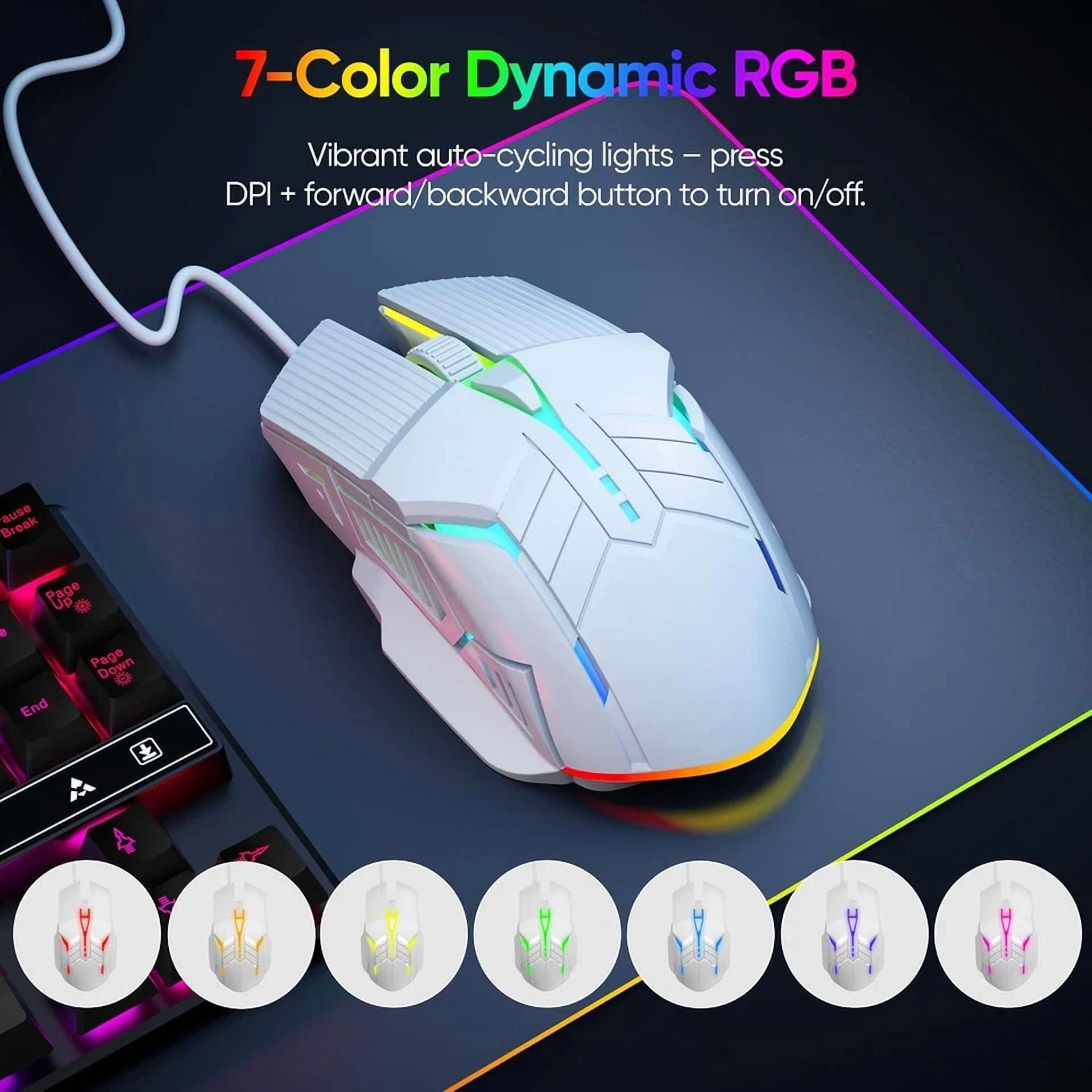 CIRCLE- Wired Gaming Mouse Rgb Led 6-Button Usb Mice 3200Dpi Ergonomic - White