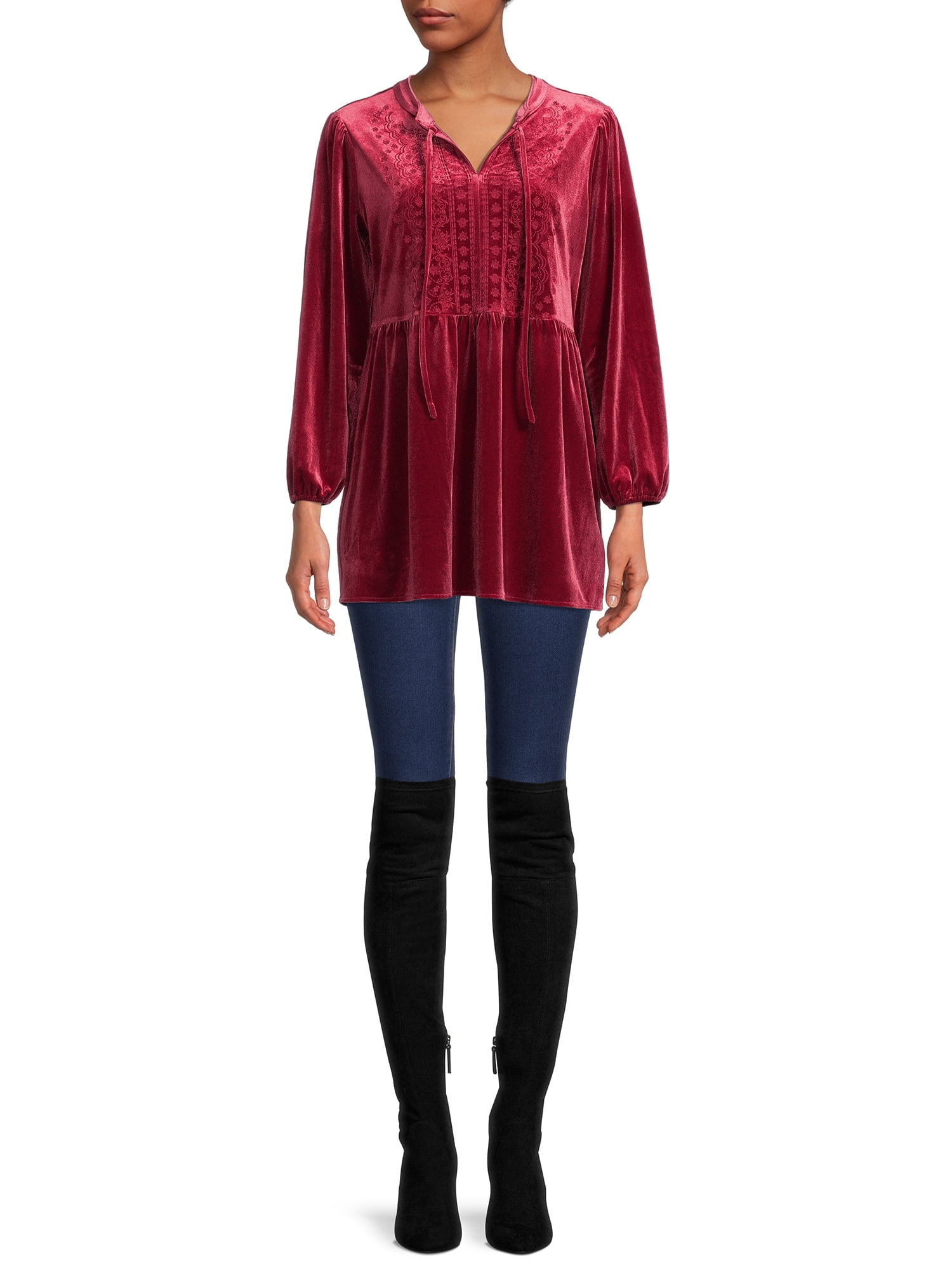 The Pioneer Woman Embroidered Velvet Empire Waist Top