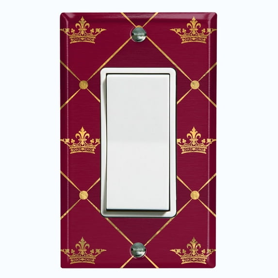 Metal Light Switch Plate Cover Elegant Yellow Crown Tufted Burgundy Damask DAM085