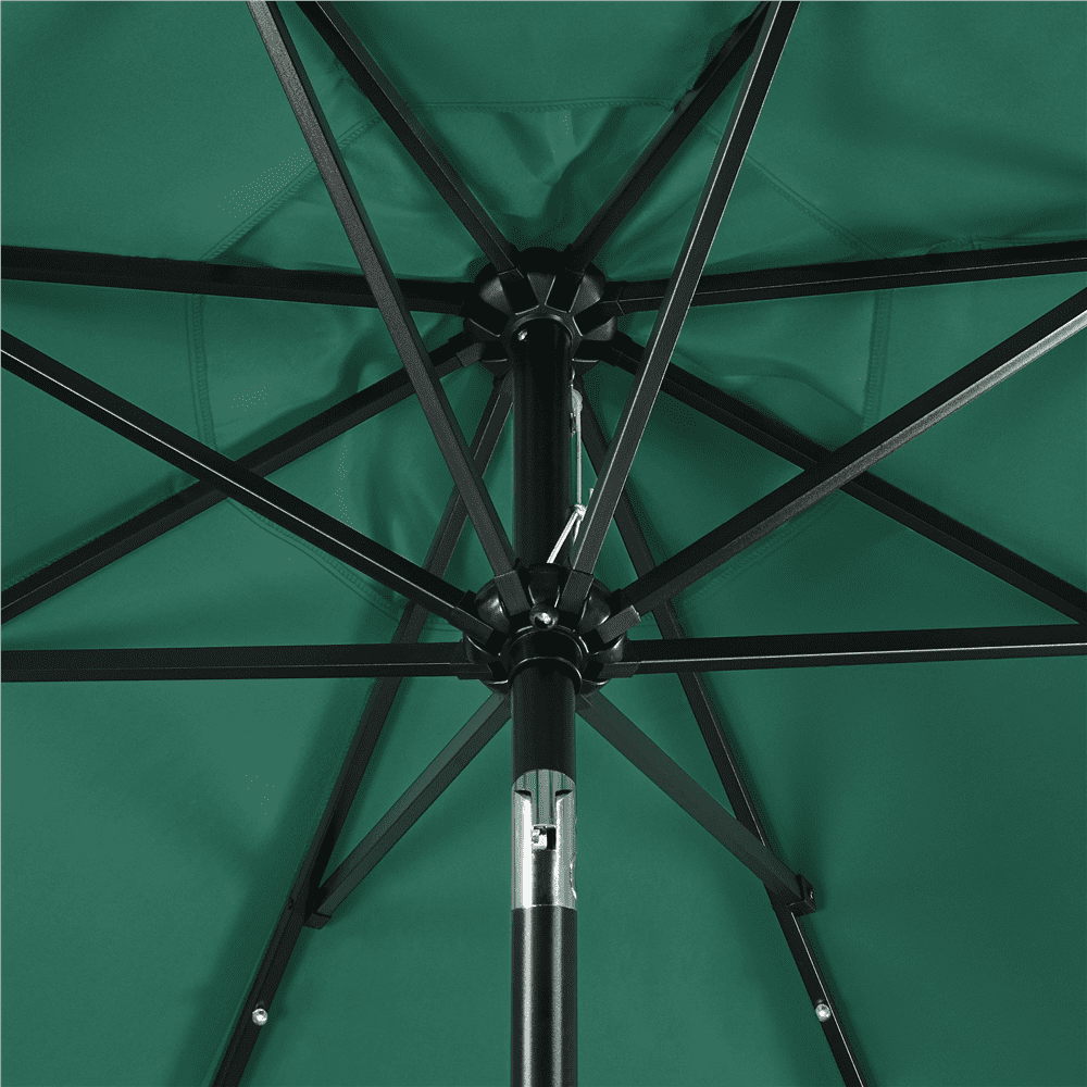 Renwick 9ft Outdoor Market Patio Umbrella with 32 LED Lights and Base Stand, Dark Green