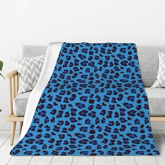 Blue Leopard Animal Print Fleece Blanket For Bed & Couch Large Super Soft Throw Blanket For Travel Home Lightweight Warm Fleece Blanket 30" x 40"