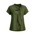 thumbnail image 7 of FchengtaiS Women's Short Sleeve Business Casual Shirts Elegant Knot Neckline Tops Summer Cotton Linen Blouse, 7 of 7