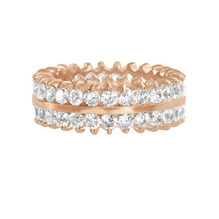 - Lesa Michele Women's White Cubic Zirconia 2 Row Eternity Band Ring in Rose Gold Plated Sterling Silver