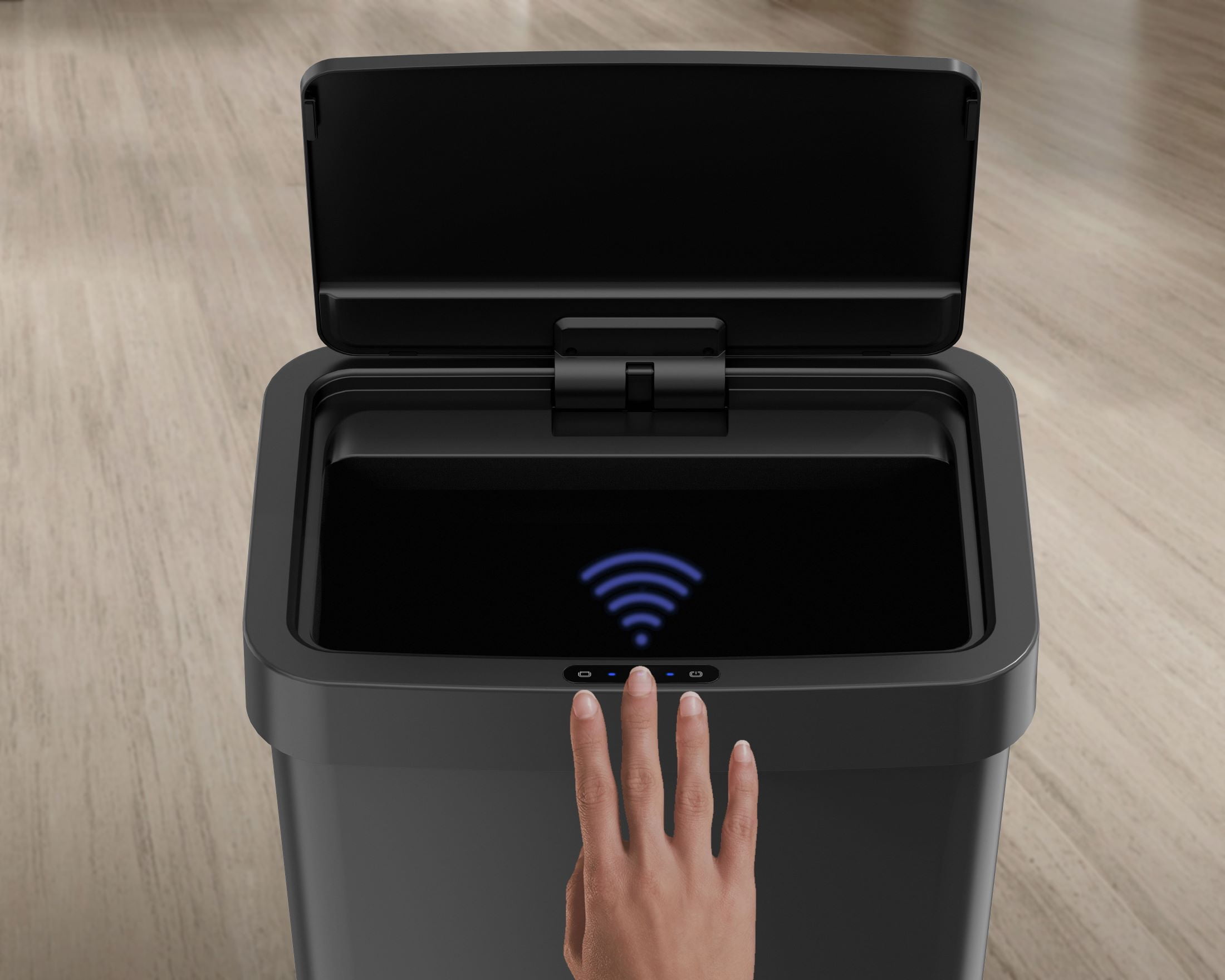 Mainstays 13.2 Gallon Kitchen Sensor Trash Can, Plastic Motion Sensor Kitchen Trash Can, Black  (图3)
