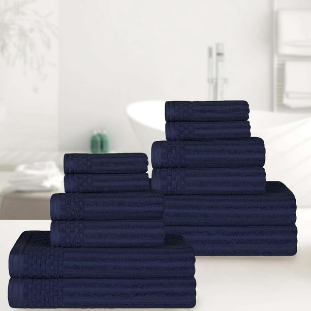 Family Modern Cotton 12-Piece Towel Set, Navy Blue by Blue Nile Mills ...