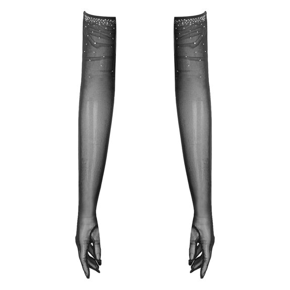 Zaldita Women Rhinestones Mesh Gloves Full Length Evening Formal Prom Gloves Wedding Opera Party Black One Size