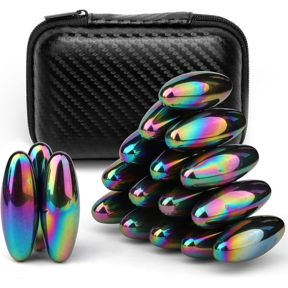 HAHADAXA 18pcs Rainbow Oval Magnet Stone Rock Fidget Toy, Replacement for Ferrite Putty Office Desk Decoration Easter Gift Egg Filler, Magnet for Refrigerator, Whiteboard Office Map Kitchen