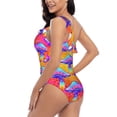 thumbnail image 4 of Easygdp Magic Mushrooms Women's One Shoulder Ruffle Monokini Bathing Suits with Removable Chest Pad, Quick Drying - Small, 4 of 8