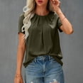 thumbnail image 2 of Tops for Women Crewneck Solid Color Pleated Puff Sleeve T-shirt Ladies Beach Blouse Tunic Tops Women's Summer Clothes, 2 of 6