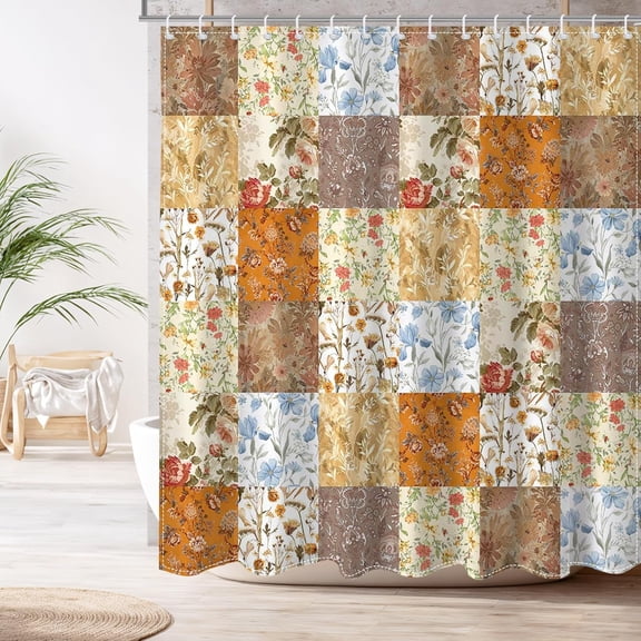 Shower Curtains for Bathroom, Vintage Boho Shower Curtain, Boho Floral Bathroom Decor Bath Curtain, Waterproof Retro Farmhouse Patchwork Floral Shower Curtain, 72 X 72 Inches