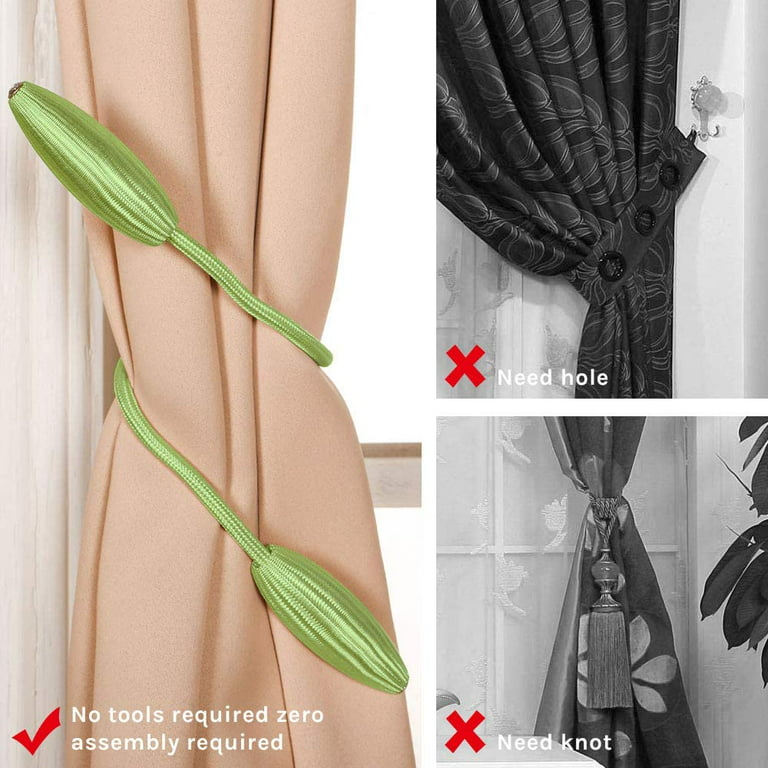 2PCS Curtain Tiebacks Random Modelling Curtain Holdbacks Drapery Tie Backs,Decorative  Rope Hook for Window Blackout and Sheer Panels No Need Punching - grey 