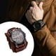 thumbnail image 2 of Reloj de pulsera para hombre, de cuero, con hebilla de pasador, esfera redonda, estilo punk hip hop. Marrón, 2 of 9