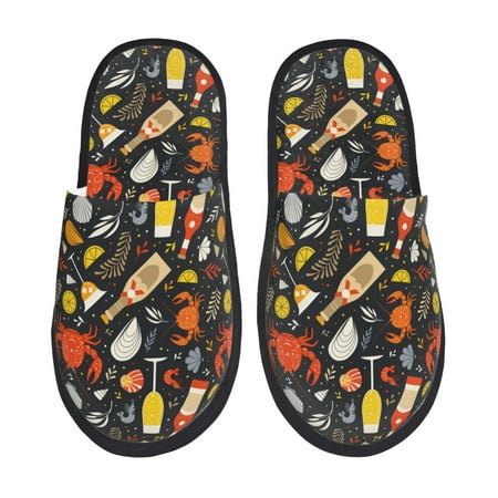 

Yiaed Seafood And Drinks Print Unisex House Slippers Slip on Warm Shoes Indoor Outdoor with Anti-slip sole-Large