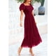 thumbnail image 3 of Vestido PRETTYGARDEN de tul midi fruncido para mujer, color rojo vino, 3 of 8