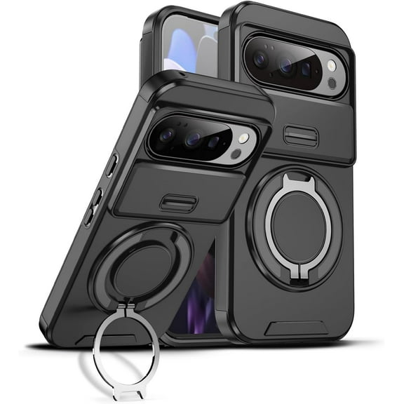 MYKOMI for Google Pixel 10/10 Pro Case with Slide Camera Cover, Military Grade Drop Protection Heavy Duty Shockproof with 360° Rotate Kickstand Case for Google Pixel 10