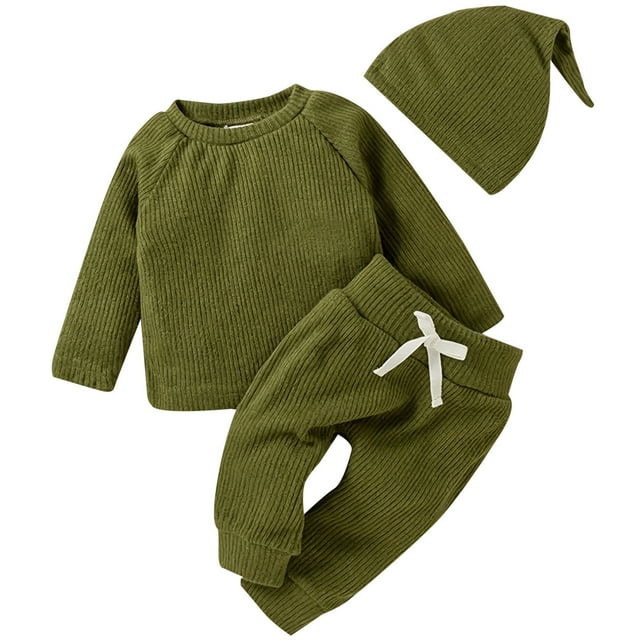 PMVFHDE Mini Pant Set Autumn And Winter Baby Long Sleeve Suit Solid Color Shirt Solid Color Pants Spring And Autumn Suit Hat AG,0-3 Months