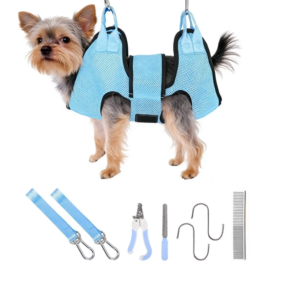 Light Blue Pet Grooming Hammock Sling Kit with Adjustable Straps for Dog & Cat Nail Trimming, Bathing and Grooming