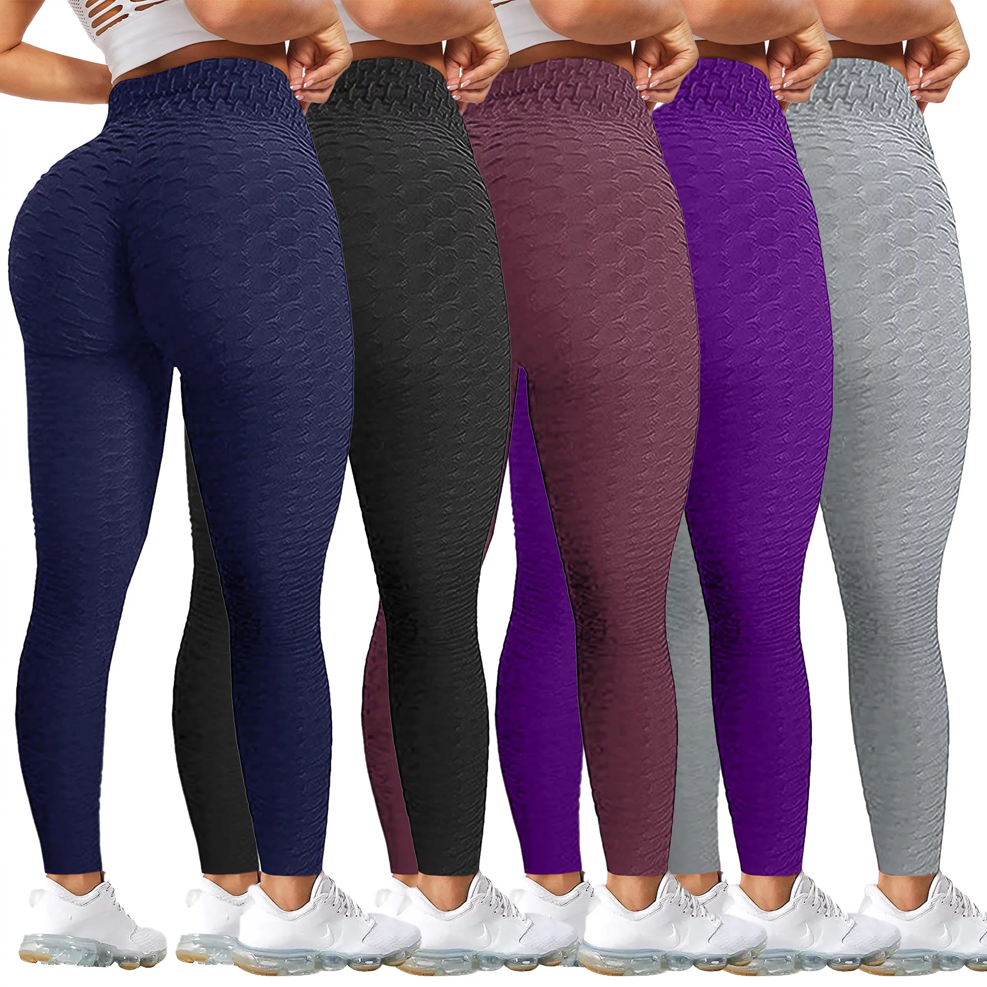 Feinuhan Women's High Waisted Yoga Pants Tummy Control Booty Leggings  Workout Running Butt Lift Tights, Purple, Large 