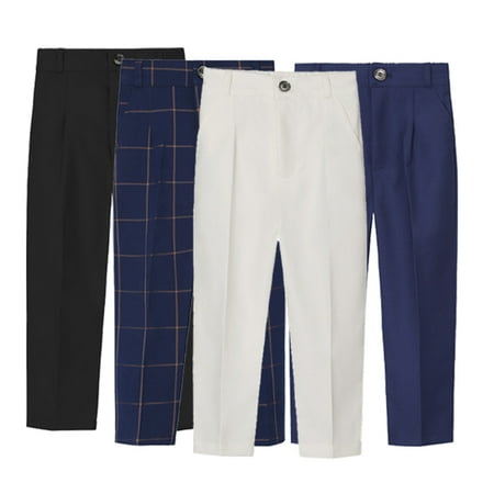

WOLLED Kids Boys Dress Pants Toddler Adjustable Waist Flat Front Pant Baby Wedding School Uniforms Pants Formal Suit Trouser Front Pockets Straight Leg Fit Pants 1-14T
