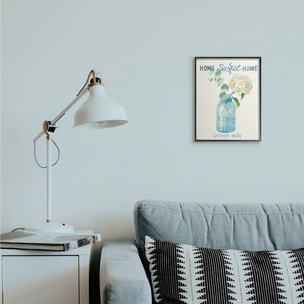 Stupell Industries Home Sweet Home Bouquet in Blue Jar Painting Framed Wall Art Design by Danhui Nai, 11" x 14", Black Framed