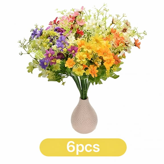 ZULAR Artificial Outdoor Flowers Silk Wildflowers Decor Flower 6Pcs Garden Indoor Daisy Outside Artificial Flowers Knitted Flowers Bouquet Silk Cloth Multi-Color